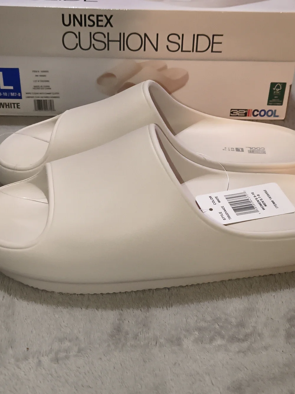 32 Degrees White Unisex Cushion Slide Sandals